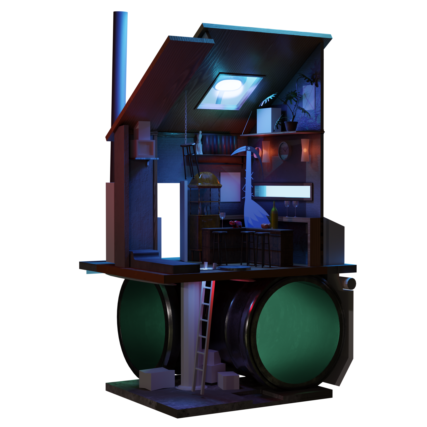 Tide linked asset scene assembled from separate Blender files